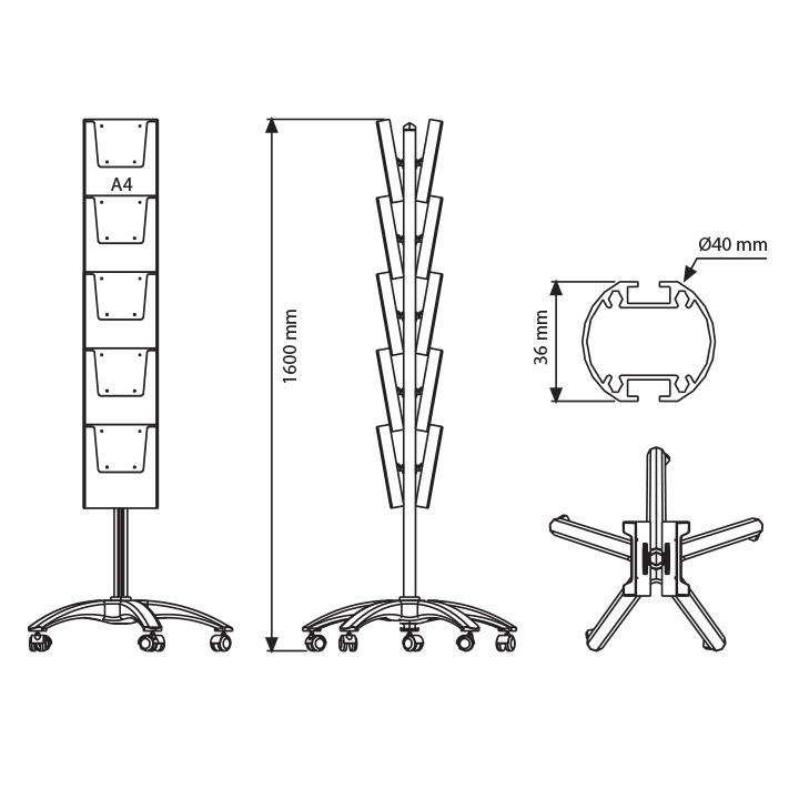 Multiside Brochure Set on Wheels 1 Pole - MT Displays