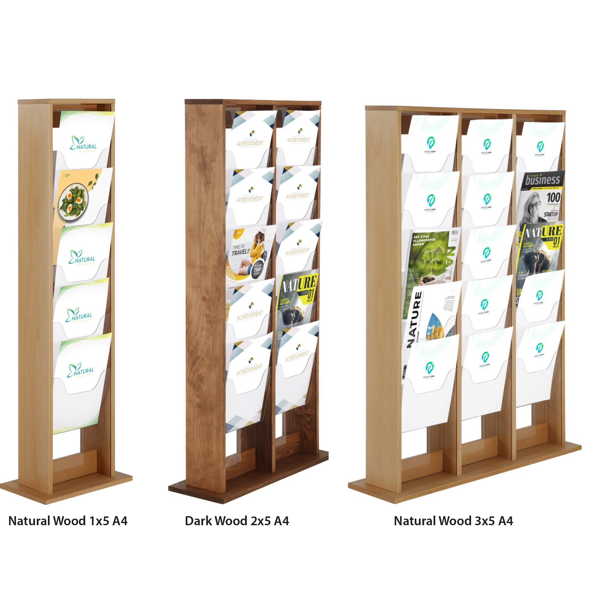 Espositore Da Parete Per Riviste In Legno E Acrilico – 4 Tasche, Contiene Fino A 12 Riviste